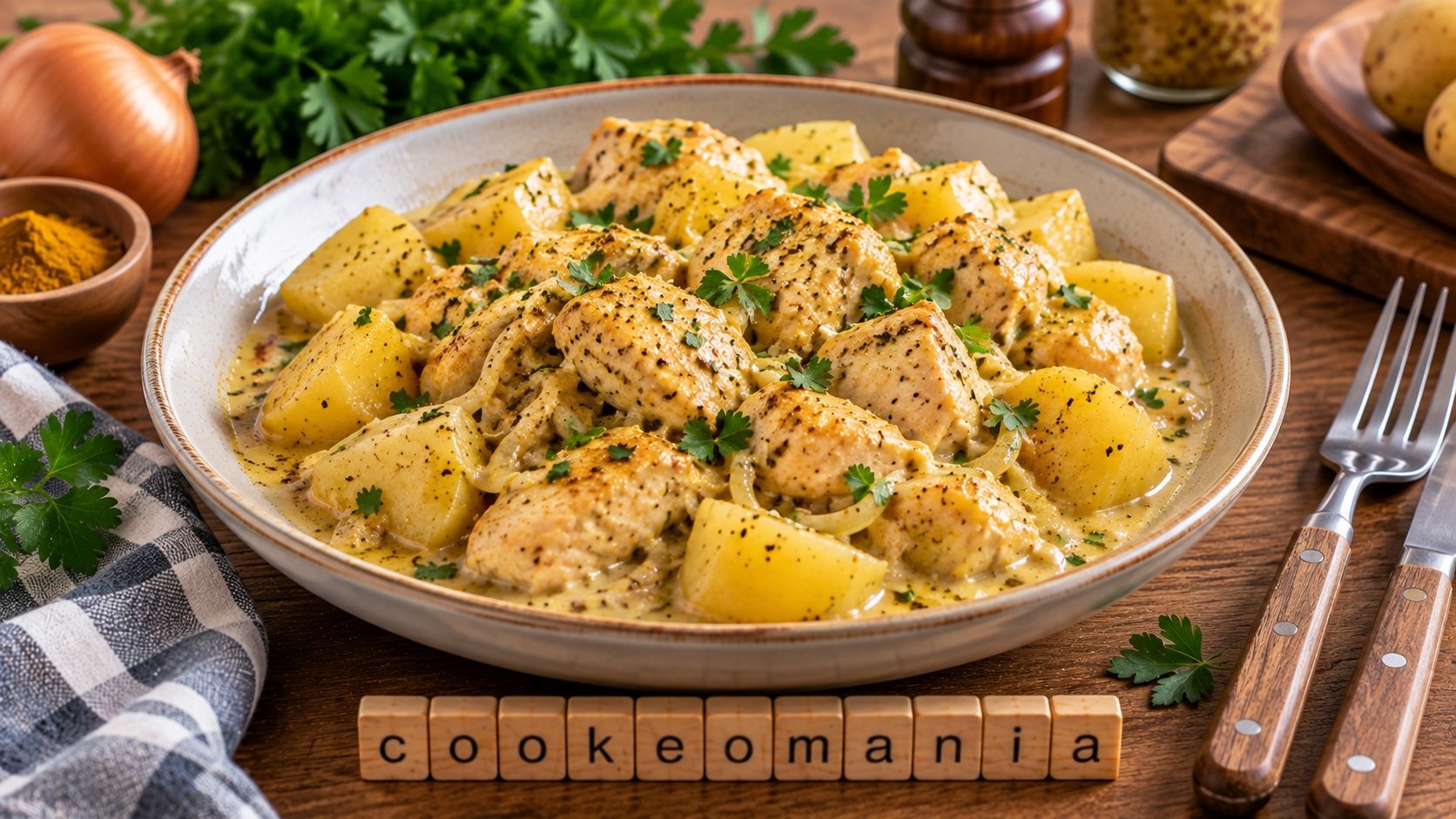 Poulet à la moutarde et au curry avec pommes de terre au cookéo