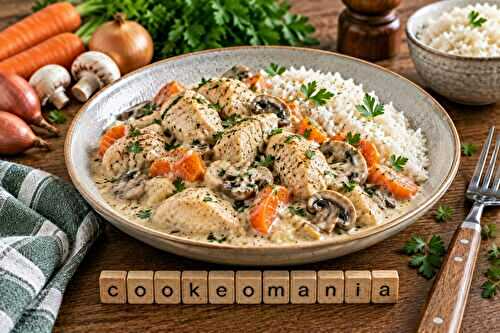 Poulet aux champignons, carottes et crème au vin blanc au robot multi-cuiseur Moulinex