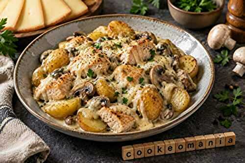Poulet fondant aux grenailles, champignons et fromage à raclette au multicuiseur Moulinex