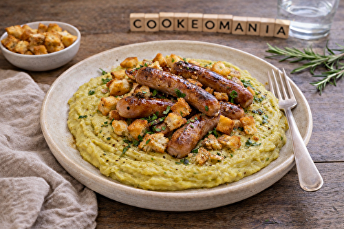 Purée de pois cassés et chipolatas dorées au multicuiseur cookéo