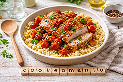 Rôti de porc fondant au boulgour et tomates au cookéo