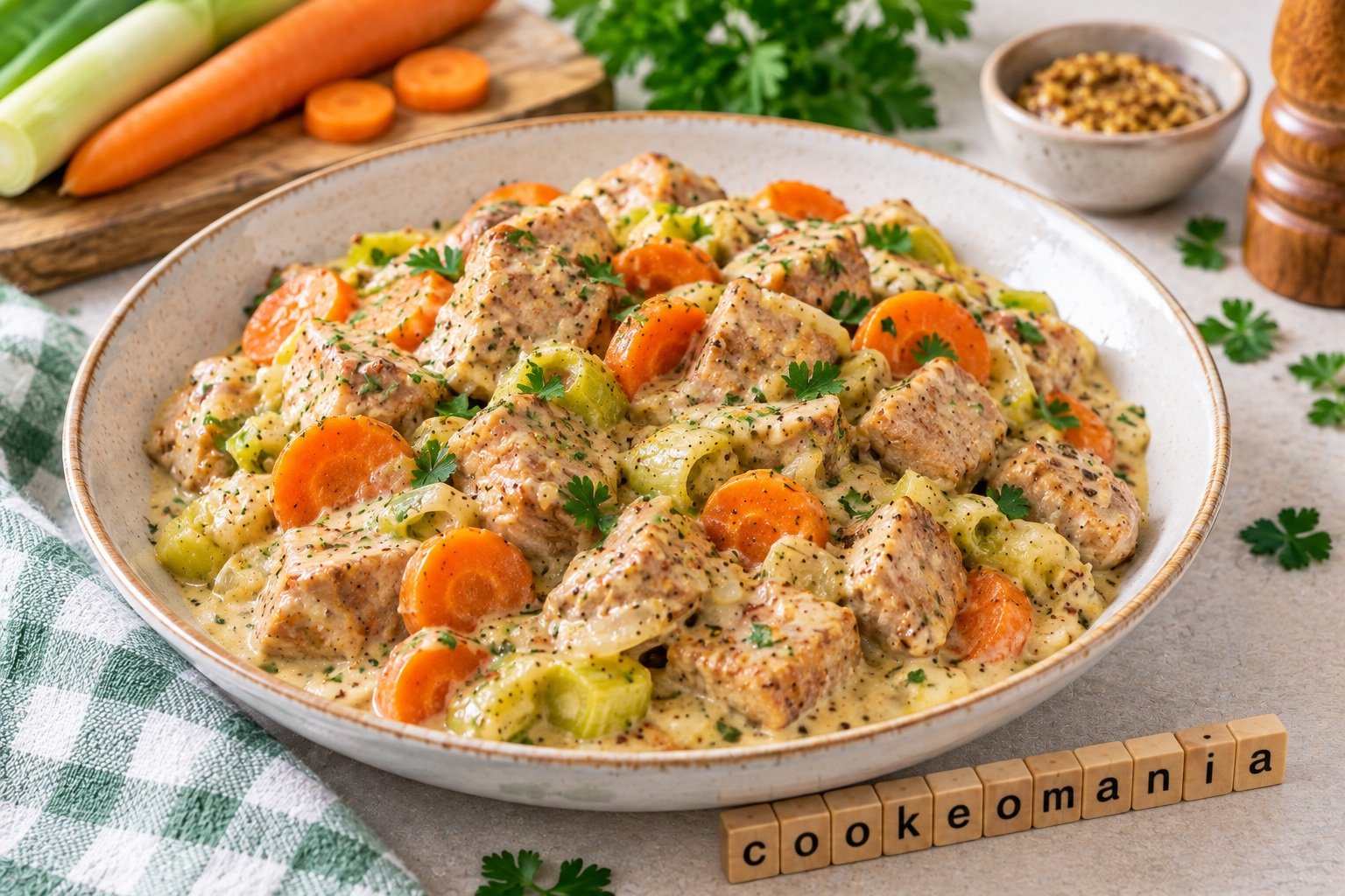 Sauté de porc crémeux à la moutarde, poireaux et carottes au multicuiseur cookéo
