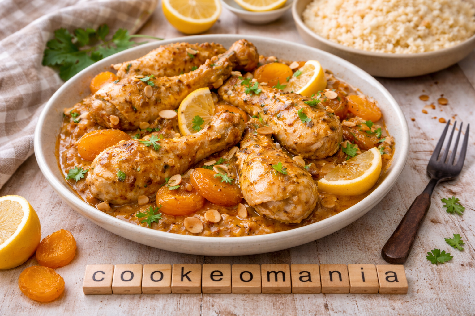 Tajine de poulet citronné aux abricots secs au robot multi-cuiseur Moulinex