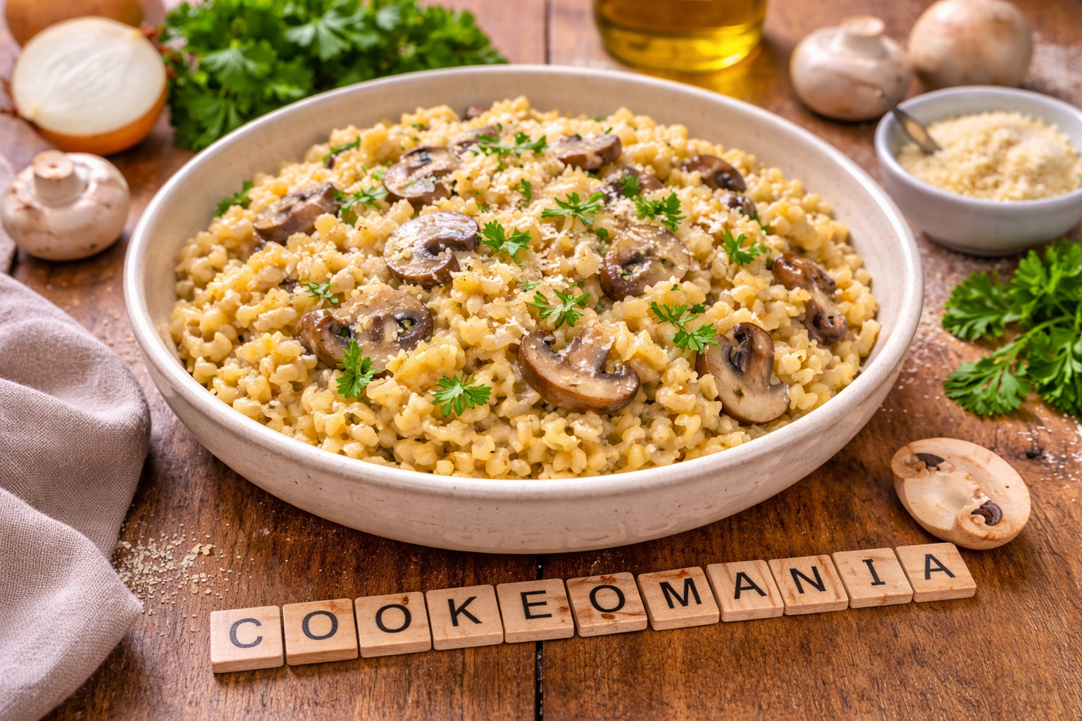 Blé crémeux aux champignons façon risotto au robot multi-cuiseur Moulinex