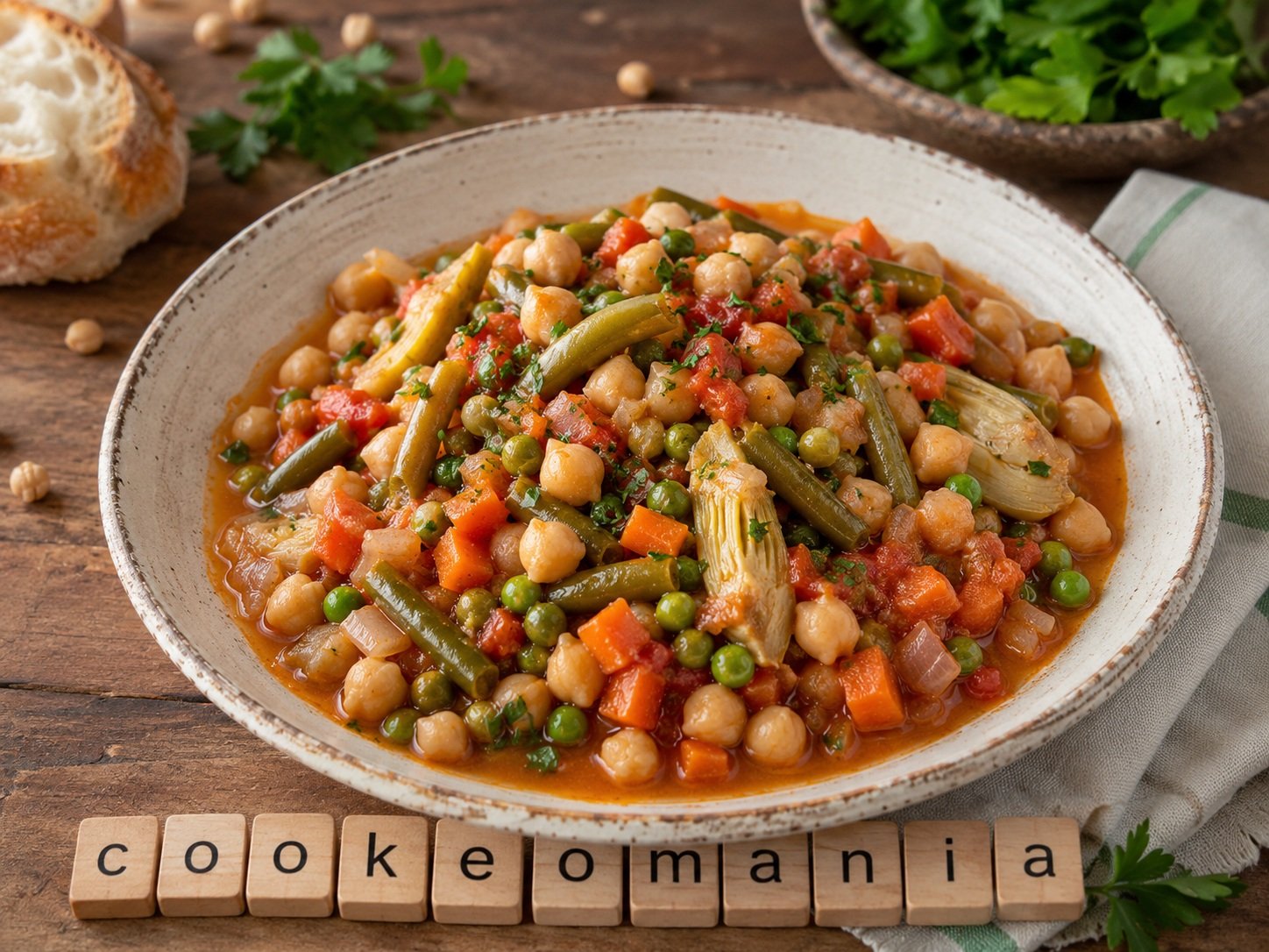 Pois chiches à la jardinière de légumes au cookéo