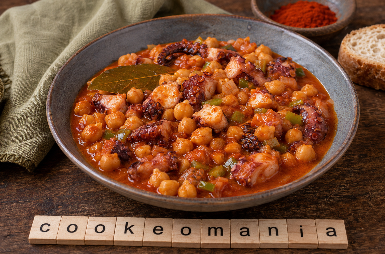 Pois chiches mijotés au poulpe et poivron vert à l'autocuiseur cookéo