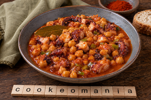 Pois chiches mijotés au poulpe et poivron vert à l'autocuiseur cookéo