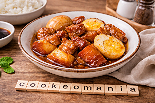 Porc fondant caramélisé et œufs au cookéo