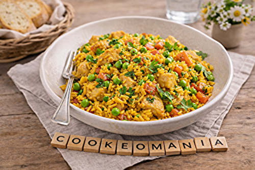 Riz au poulet épicé et petits pois au robot multi-cuiseur Moulinex