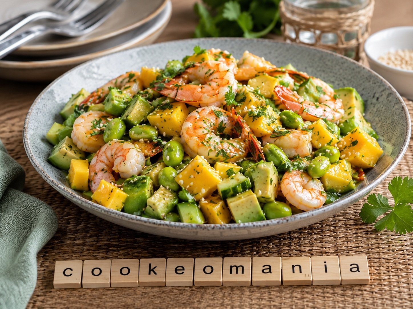 Salade de gambas, mangue, avocat et edamame au robot multi-cuiseur Moulinex