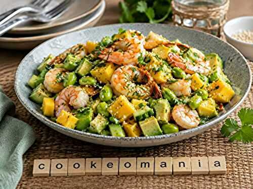 Salade de gambas, mangue, avocat et edamame au robot multi-cuiseur Moulinex