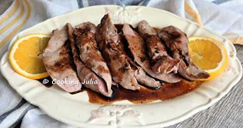 AIGUILLETTES DE CANARD, SAUCE ORANGE ET BALSAMIQUE