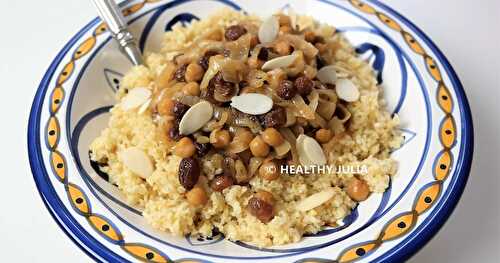 BOULGOUR AUX POIS CHICHES, RAISINS ET OIGNONS CARAMÉLISÉS 