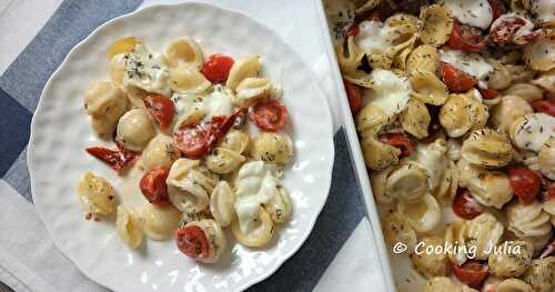 GRATIN DE PÂTES AUX DEUX TOMATES ET MOZZARELLA