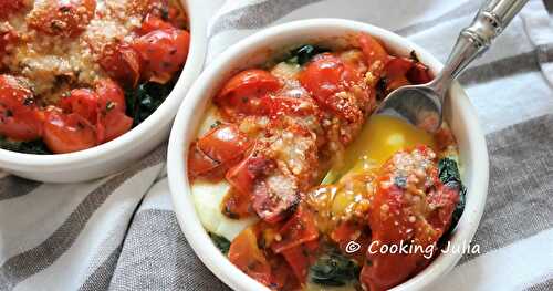 ŒUFS COCOTTE AUX ÉPINARDS ET TOMATES