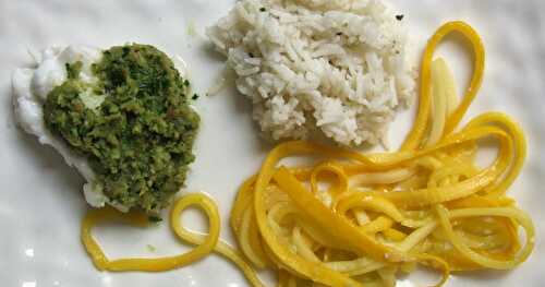 CABILLAUD EN HABIT VERT ET SES SPAGHETTIS DE COURGETTE