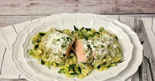 PAPILLOTES DE SAUMON AUX COURGETTES ET RAVIOLES