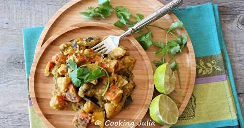 CURRY DE POTIMARRON, AUBERGINES ET LENTILLES CORAIL