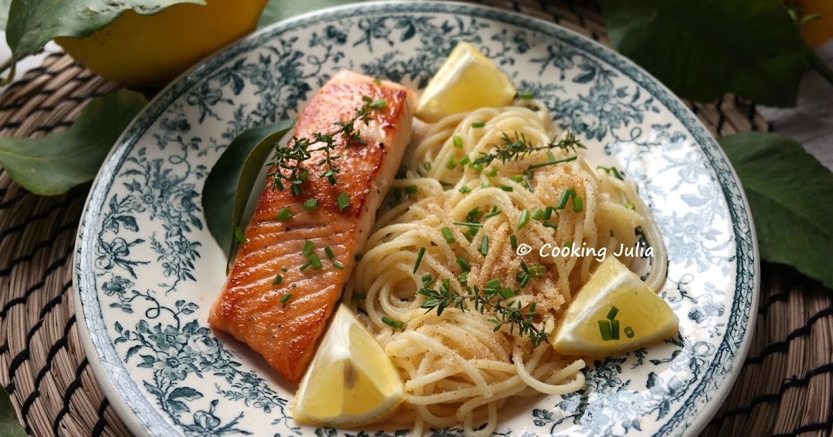 SAUMON RÔTI AUX SPAGHETTI AIL ET CITRON (RÉGIME CRÉTOIS)