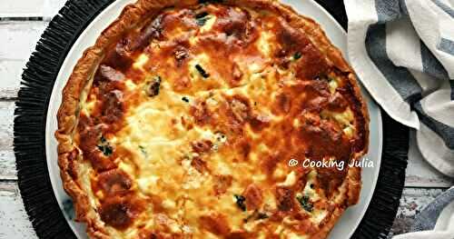 TARTE AUX CINQ FROMAGES SUR LIT D’ÉPINARDS 