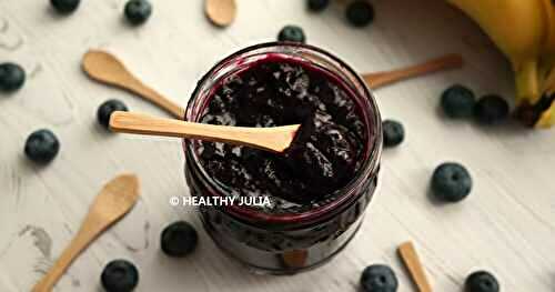 CONFITURE DE MYRTILLES ET BANANES TRÈS MÛRES ALLÉGÉE EN SUCRE