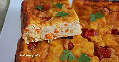 QUICHE SANS PÂTE AUX CAROTTES, TOMATES CERISES ET CHEDDAR