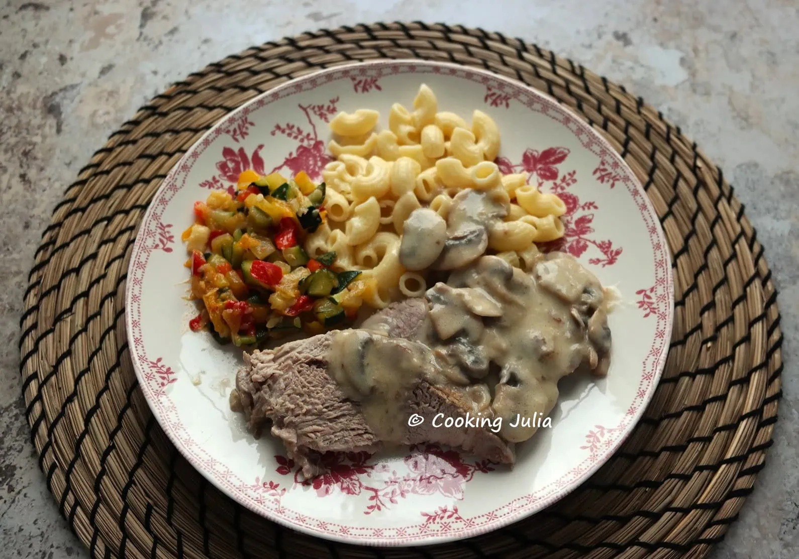 Rôti de porc à la bière et aux champignons