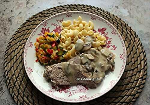 Rôti de porc à la bière et aux champignons