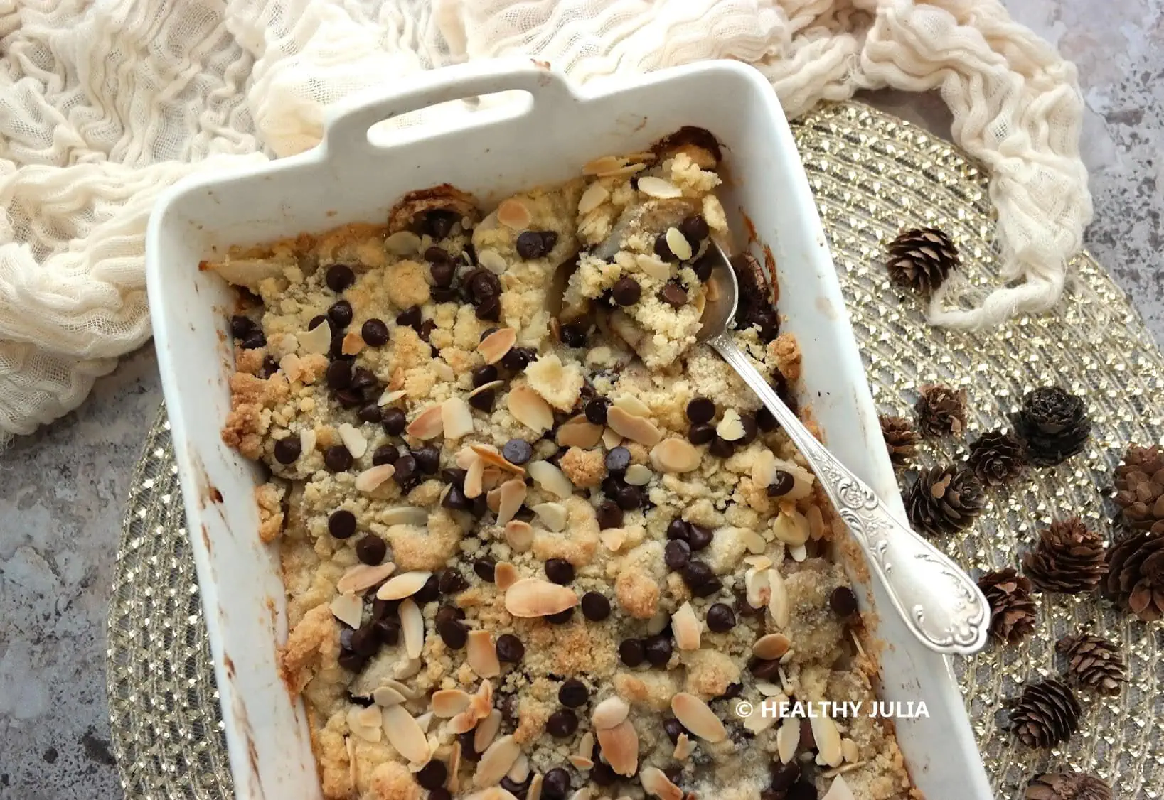 Crumble poire et banane au chocolat