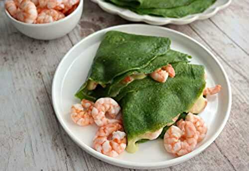 Crêpes aux épinards, crevettes et mayonnaise à l’avocat