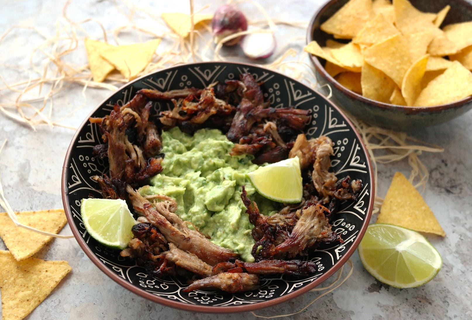 Guacamole au porc effiloché