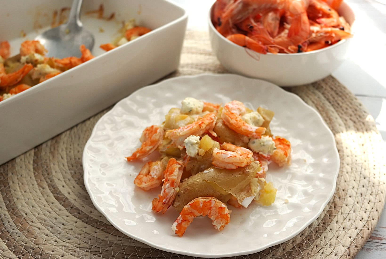 Crevettes et pommes de terre à l’ail et aux fines herbes