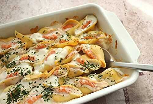 Conchiglioni aux crevettes et Boursin