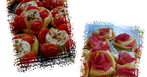 Mini tartelettes chèvres-tomates cerise ;mini tartelettes vache qui rit- jambon tomate