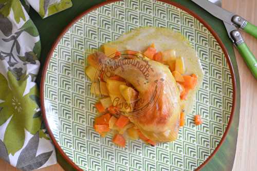 Poulet mariné aux épices à colombo ; carottes, rutabaga et patate douce