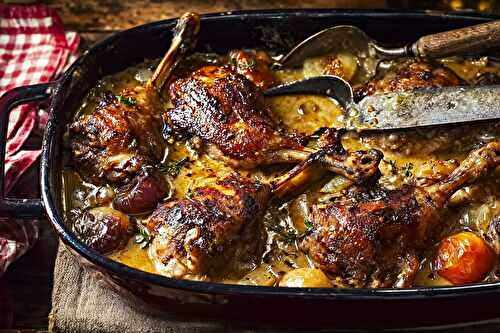 Lapin mijoté à la crème de moutarde et ses légumes d’hiver confits