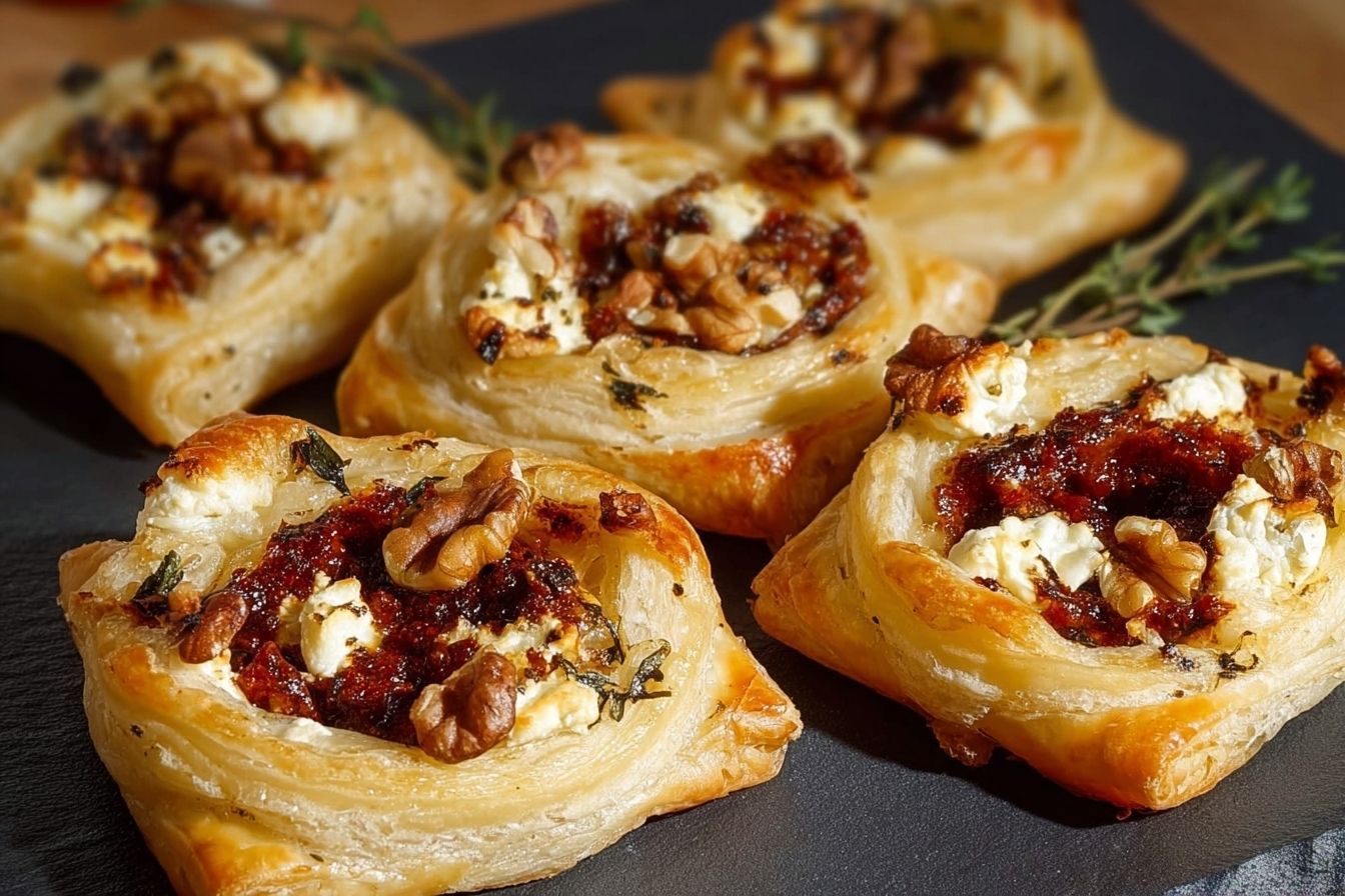 Feuilletés chèvre, noix et tomates confites : mon test avec un “pesto rosso” maison