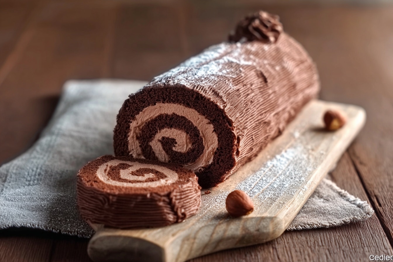 Bûche roulée chocolat et noisette : le secret du biscuit “japonais” ultra-souple