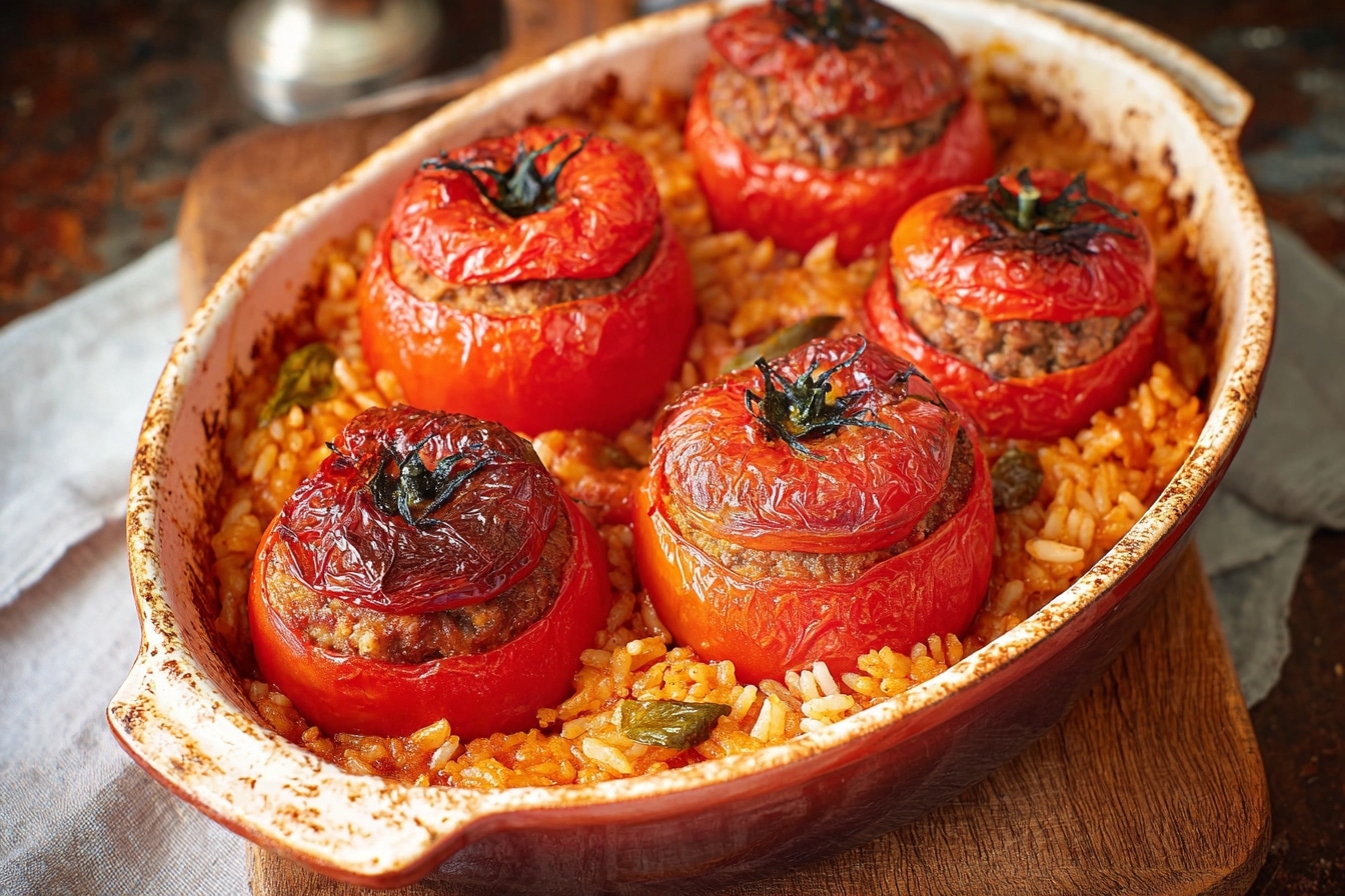 Tomates farcies : farce moelleuse et riz imprégné