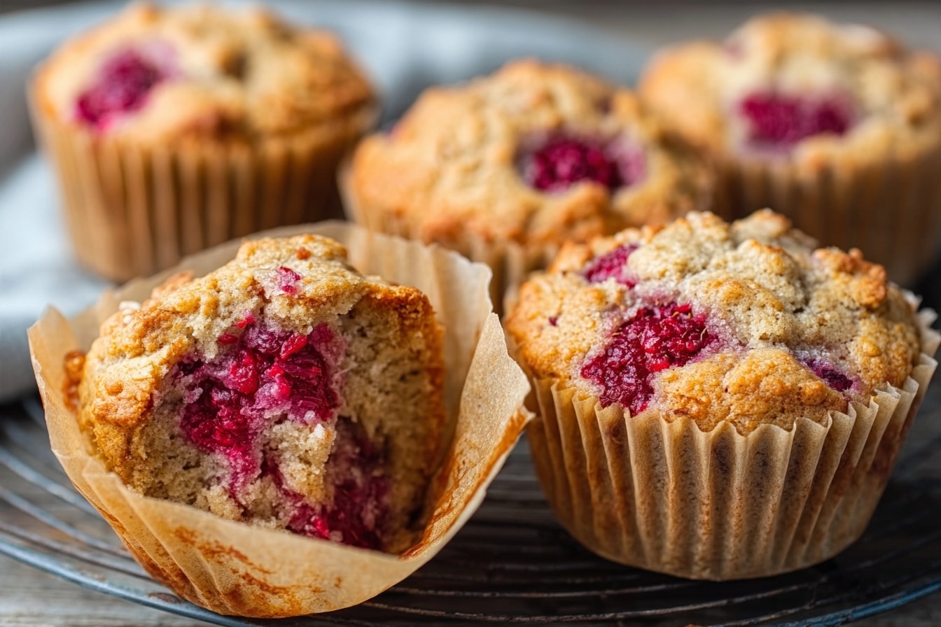 Muffins framboise très moelleux à l’avoine et à la purée d’amande