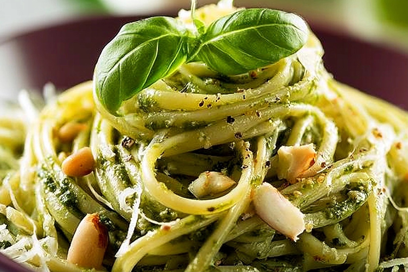 Pâtes au pesto maison aux amandes et basilic