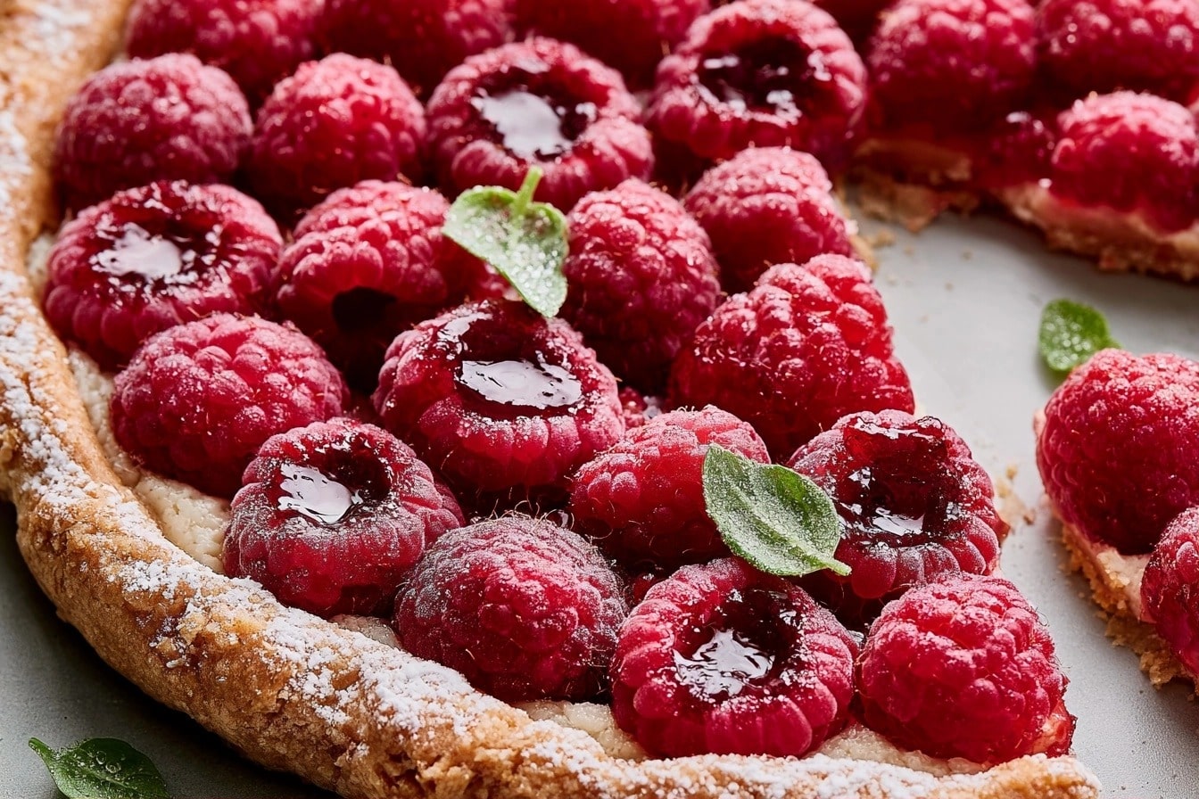 Tarte aux framboises rustique : amande et cœur fruité