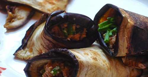 Petits rouleaux d'aubergines au fromage de cajou