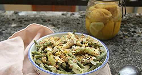 Salade haricots verts, asperges, amandes et citron confit