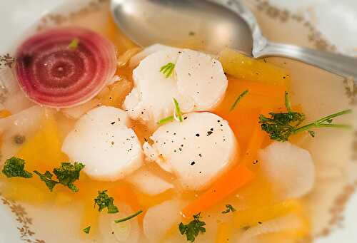 Bouillon aux Saint-Jacques, cuisson à basse température