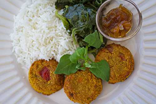 Galettes végétaliennes, tétragone poêlée et riz basmati