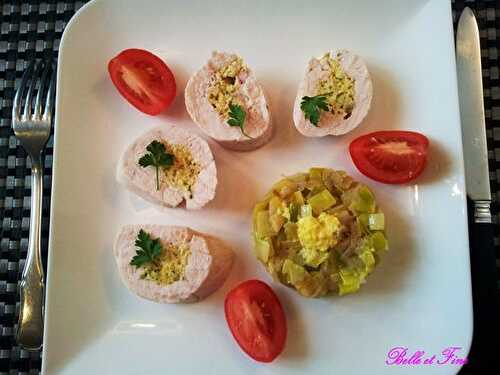 Bonbons de poulet à l'estragon, fondue de poireaux