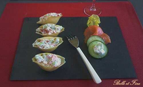 Conchiglioni au saumon, concombre et fromage ail et fines herbes - Cuisine Belle et Fine