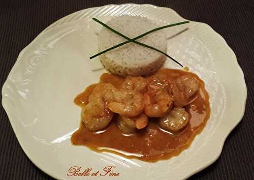 Crevettes à la fondue de chocolat blanc épicé