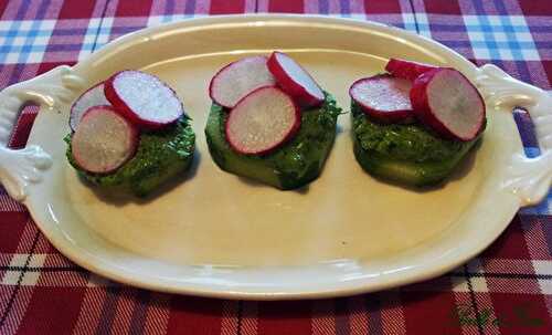 Lamelles de radis sur pesto aux fanes de radis